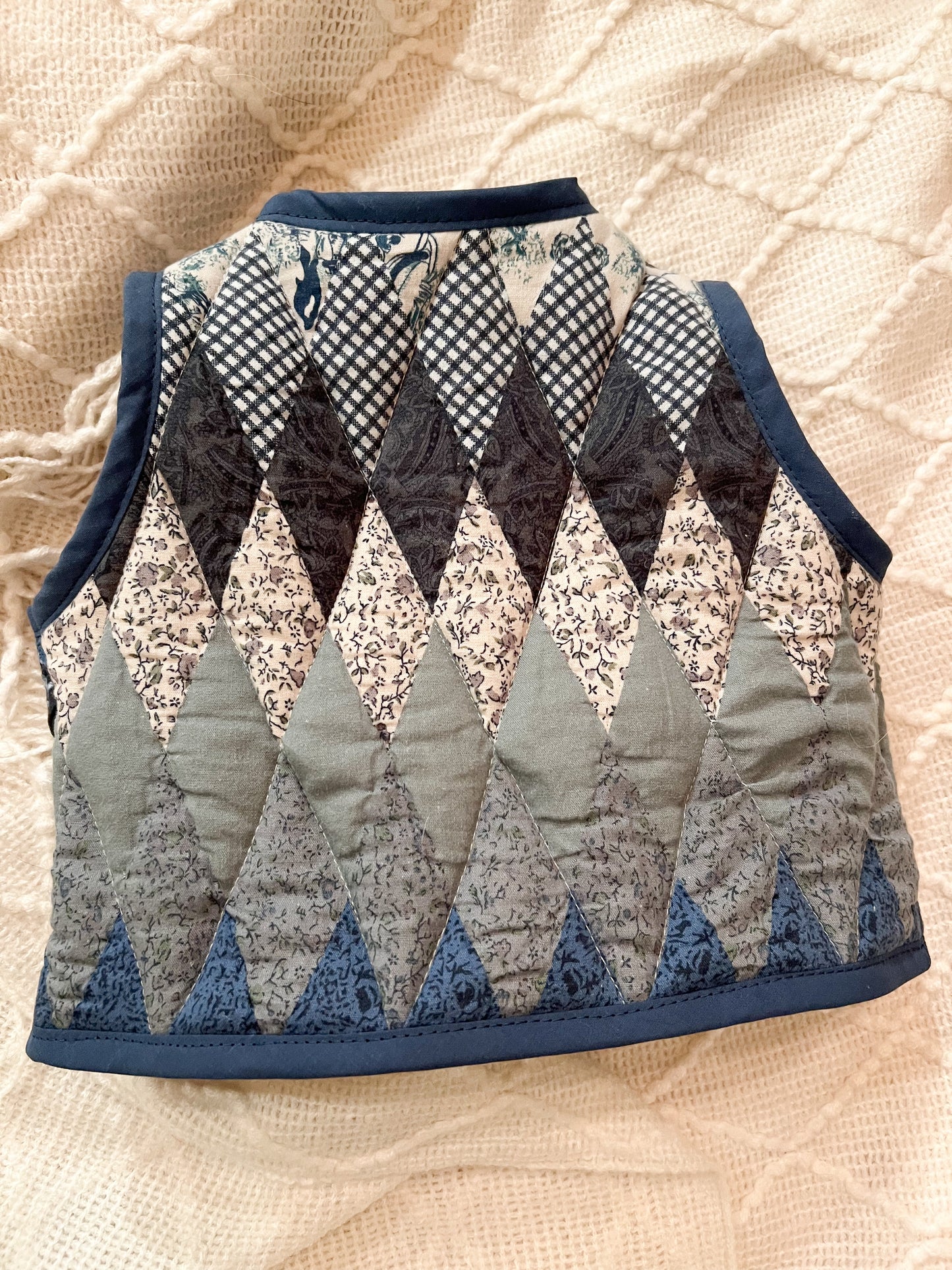 blue patchwork vest