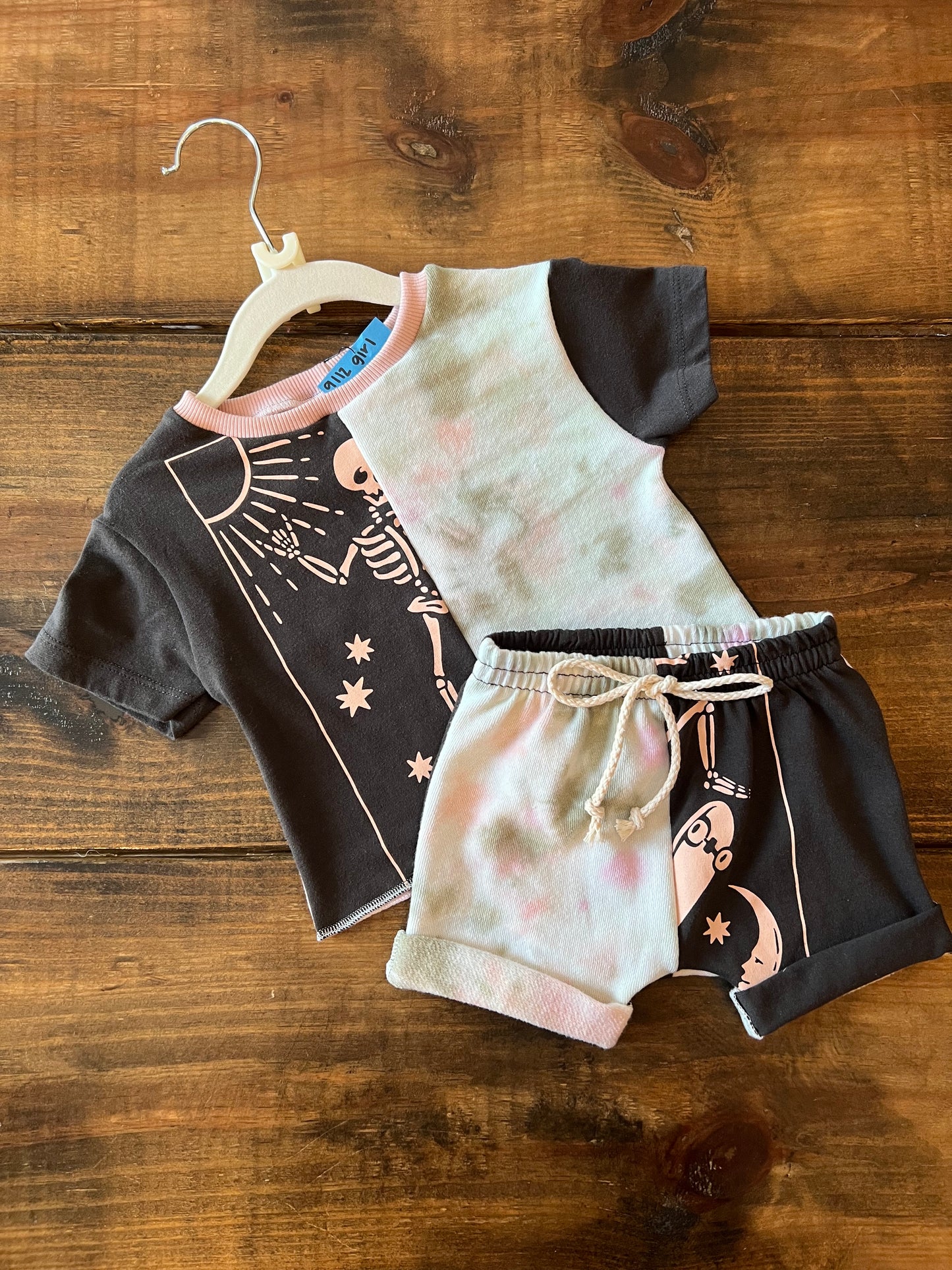 9-12 Months Pink Skelly Cropped Set